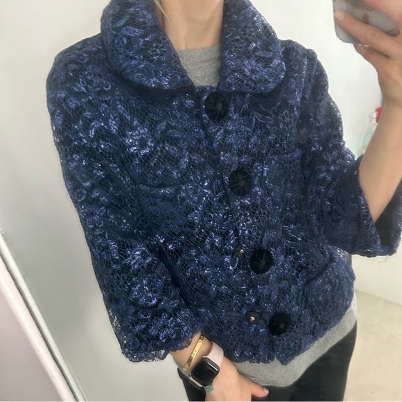 MARC JACOBS Navy Metallic Lace Bolero Short Coat Jacket NWOT - Picture 4 of 8